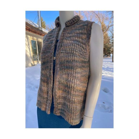 Vintage 70s Marella Knit Open Vest Cardigan High Crew Neck Sz M - Picture 3 of 10